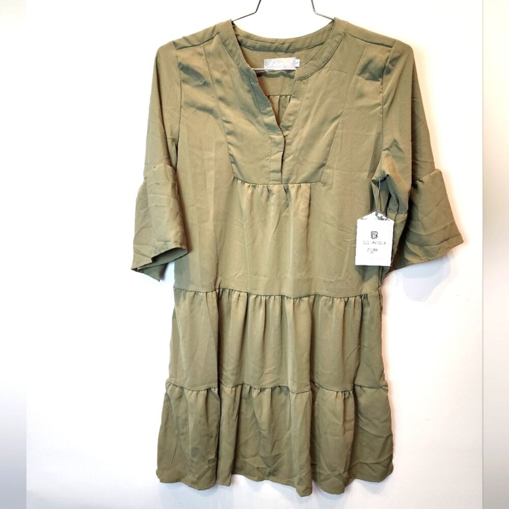 New Sage Green Loose Fit Dress Tiered Oversized Comfortable Dress Size M